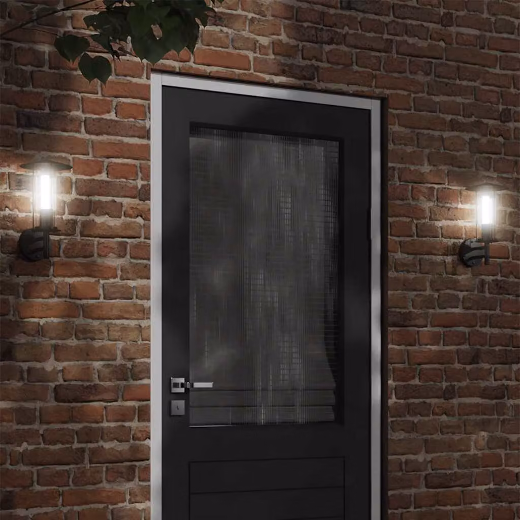 Applique da esterno vidaXL nera in acciaio inossidabile e plastica con montaggio a parete e illuminazione up/down, IP44, attacco E27