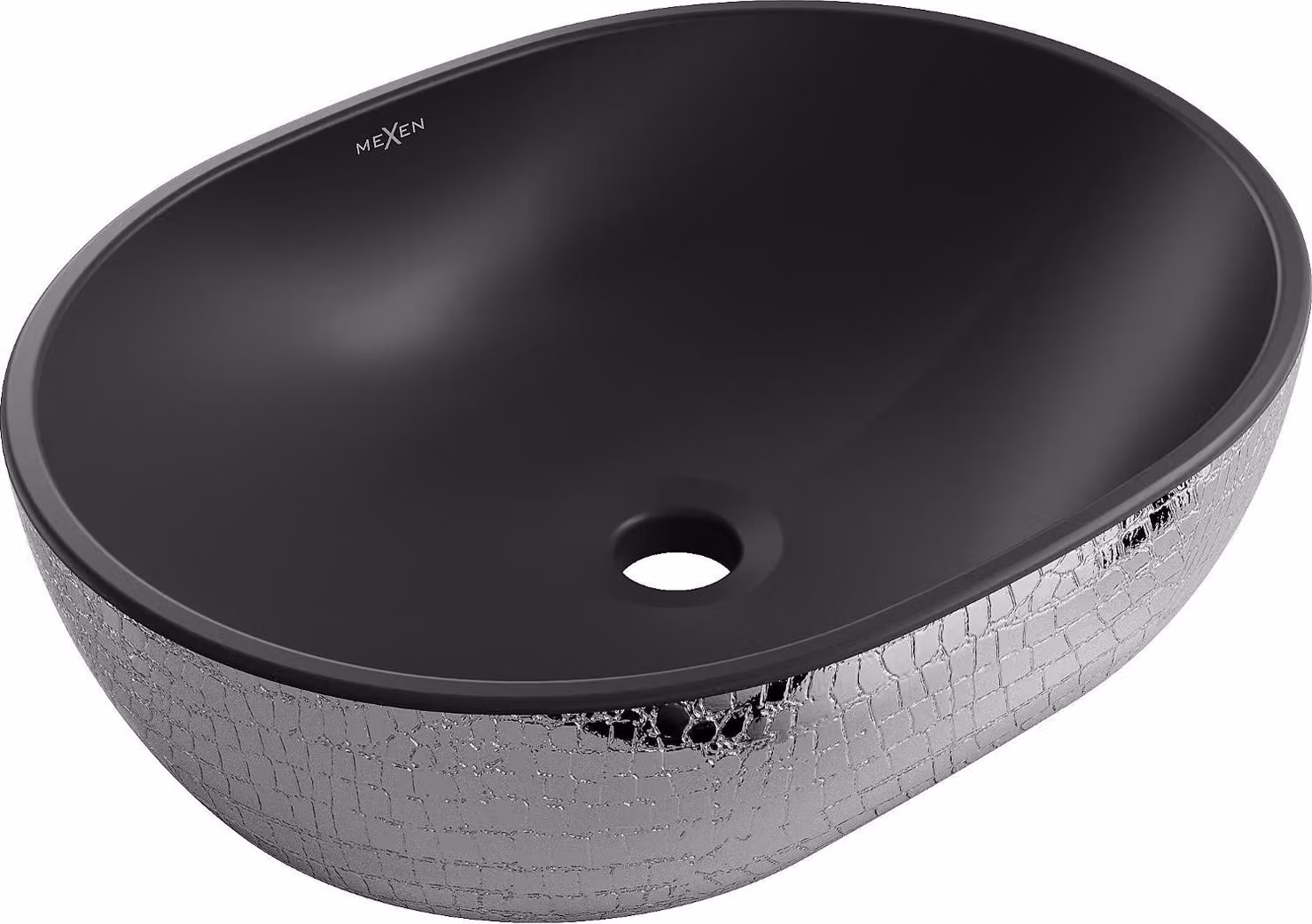 Mexen Viki lavabo da appoggio 48 x 35 cm, nero opaco/motivo argento a squame - 21054872