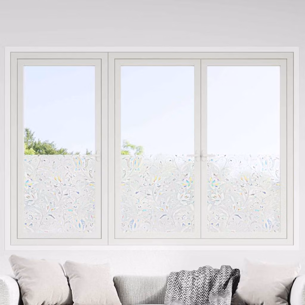 Pellicola statica per finestre vidaXL con motivo fiori, bianca e trasparente, L: 500 cm x H: 90 cm, in PVC