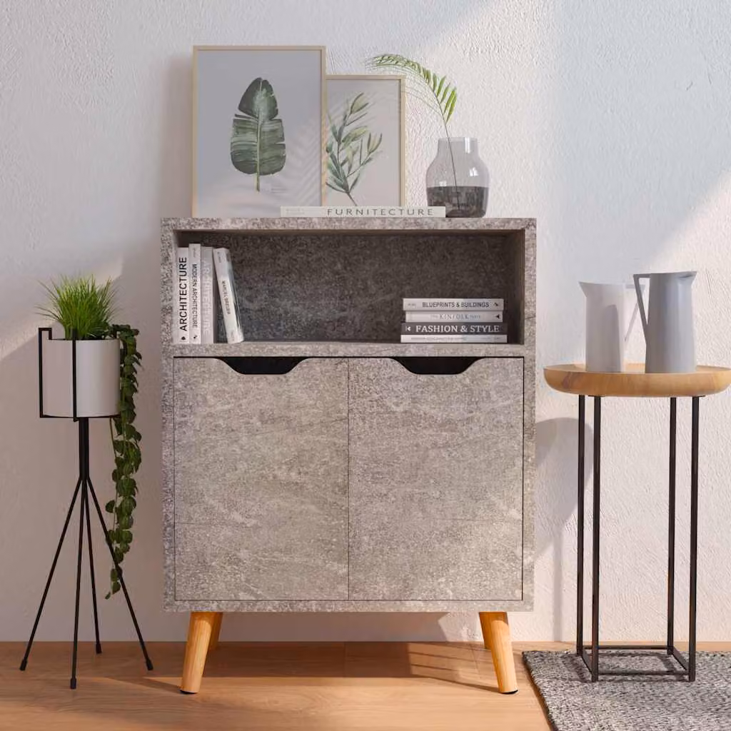 Credenza moderna vidaXL in legno multistrato e MDF, colore grigio, L: 60 cm, P: 30 cm, H: 72 cm