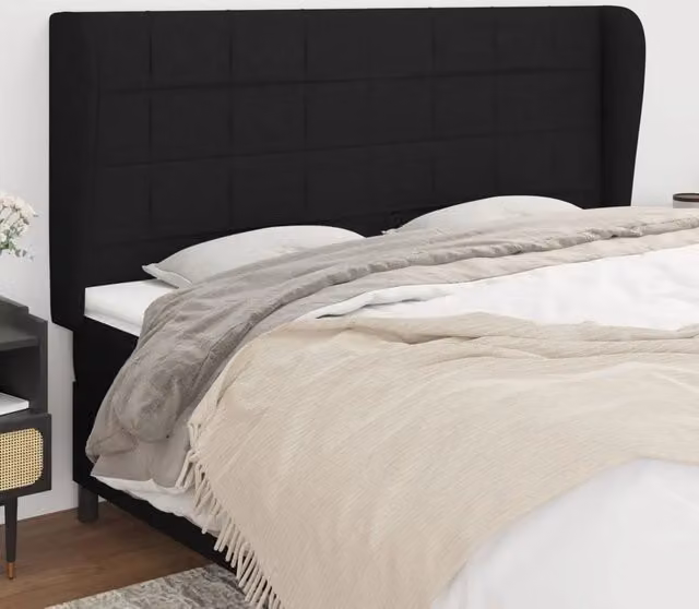 Testiera ad Orecchio-Testata con Orecchie Nera 163x23x118/128 cm in Tessuto 750196