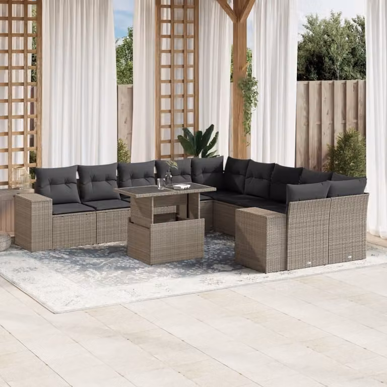 vidaXL Set Divani da Giardino 11 pz a Forma a L con Cuscini in Polyrattan e Tavolino, Grigio Antracite