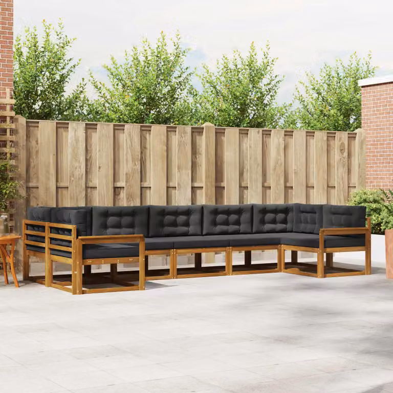 vidaXL Set di divani da esterno a L in legno di acacia 7 pz, Colore Naturale e Antracite