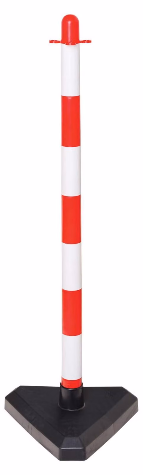 Palo di sbarramento a catena, base triangolare in plastica riempita di calcestruzzo 2,9 kg, paletto in plastica rosso e bianco, altezza 870 mm, diametro 40 mm