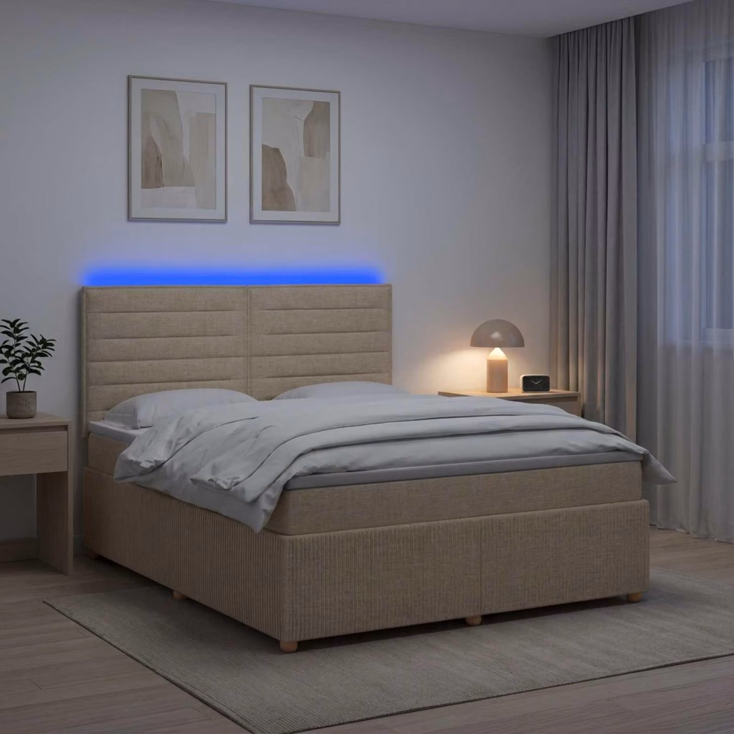 Maison Exclusive - Letto boxspring a LED con materasso color crema 140 x 200 cm in tessuto