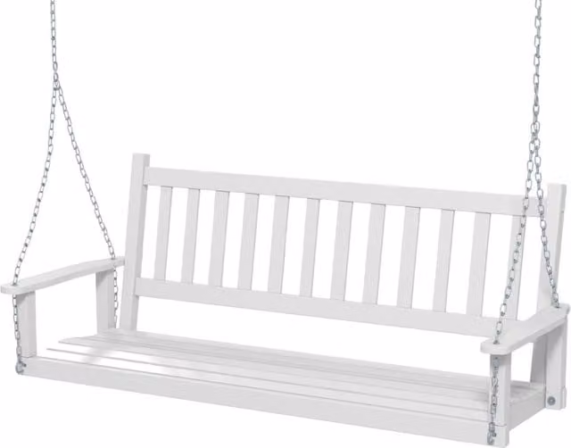 Altalena in legno per 3 persone con portata 363kg catene regolabili di 173cm, Sedia a dondolo 168x65x63cm Bianco