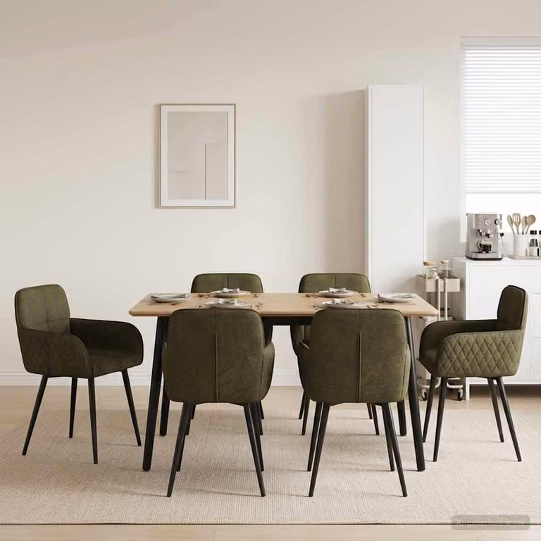 Set di 6 sedie da pranzo vidaXL in pelle scamosciata sintetica verde militare con braccioli e struttura in metallo