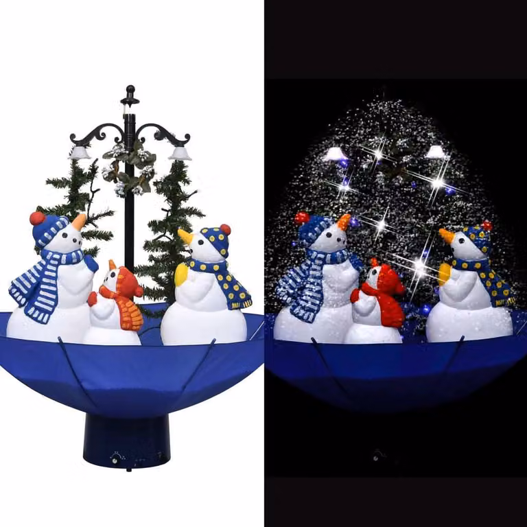 The Living Store Albero di Natale con neve e base ad ombrello Blu 75 cm PVC