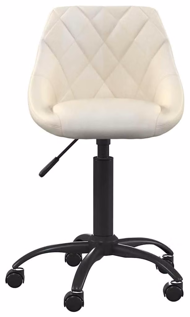 Sedia da ufficio regolabile, in velluto color crema, con funzione girevole