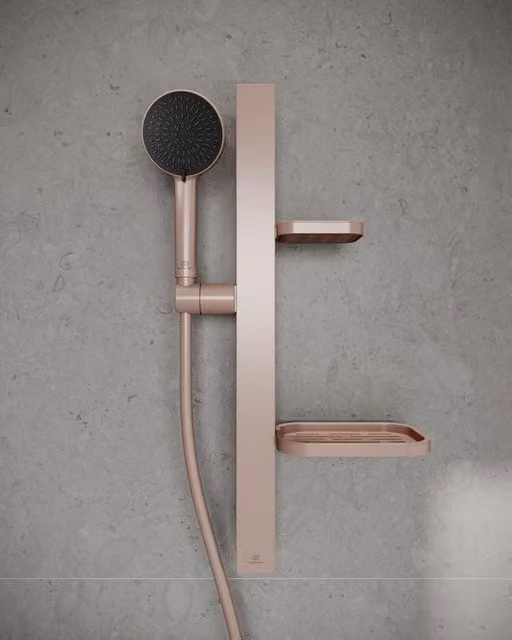 Asta doccia Ideal Standard Alu+ con colonna rigida e doccetta a mano, finitura oro rosa, L 60 cm x P 15.7 cm