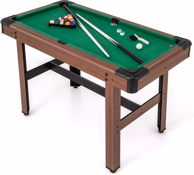 Tavolo da biliardo in legno verde con set completo di palline, 2 stecche e 2 gessi, L: 122 cm, P: 76 cm, H: 61 cm – 1
