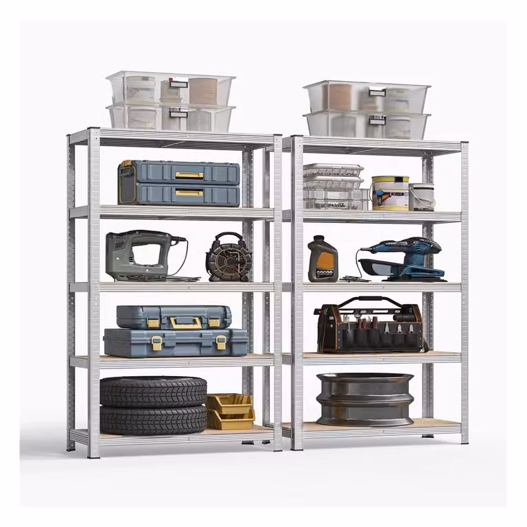 Scaffalatura in Acciaio con Montaggio Rapido, Argento / Set di 2（5 Ripiani）40 x 90 x 180 cm