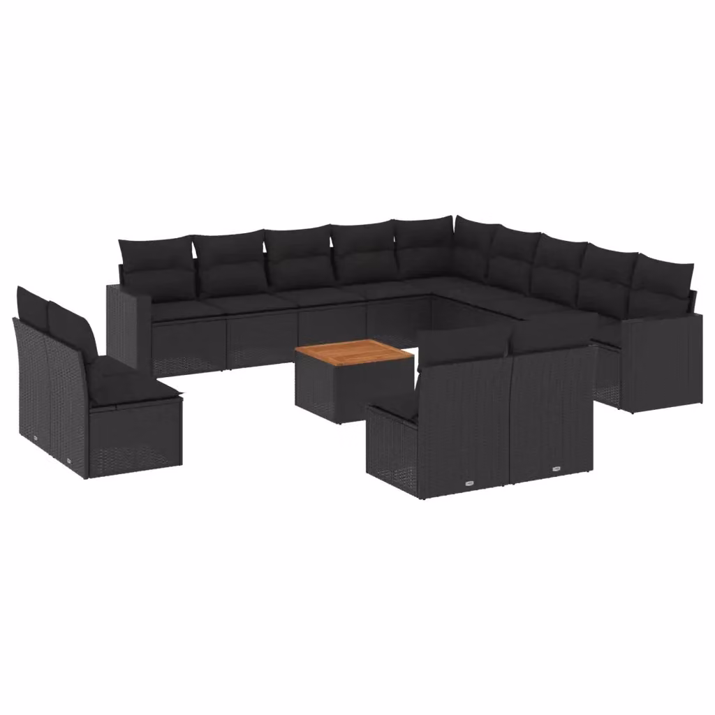 Set di divani da giardino VIDAXL in polyrattan nero con cuscini, design moderno a forma di U – 2
