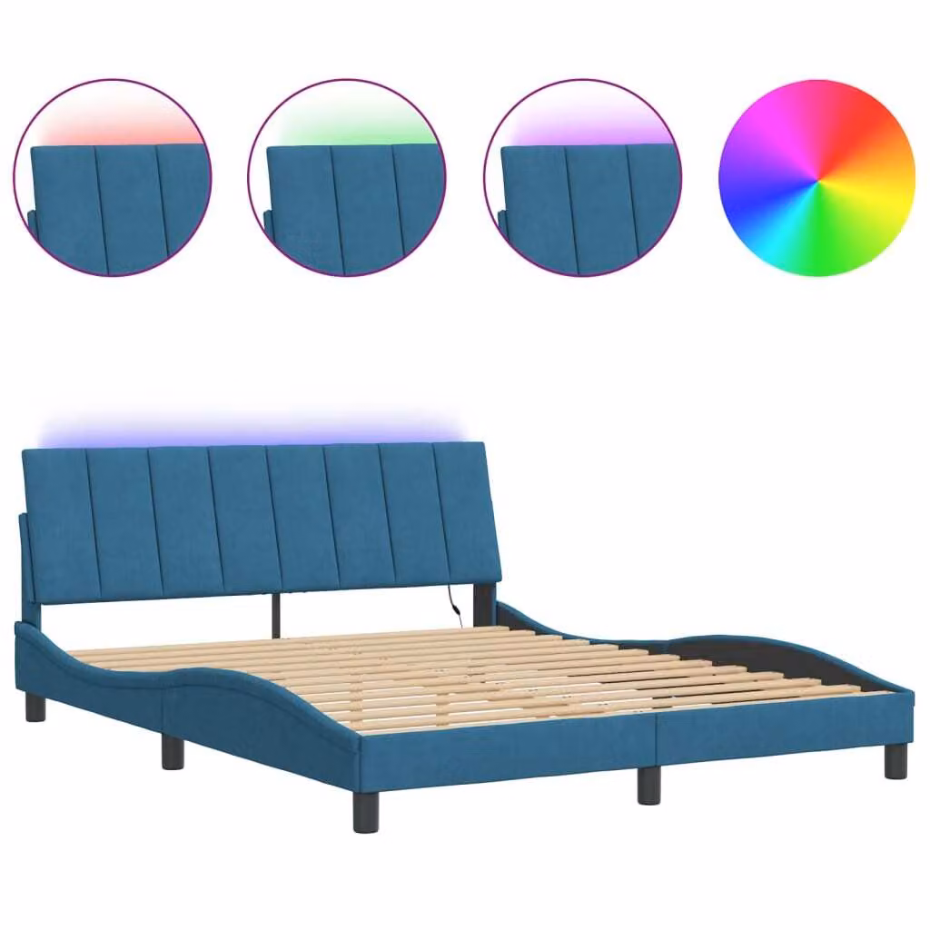 Giroletto con LED senza Materasso Hanko Blu 160x200 cm in Velluto