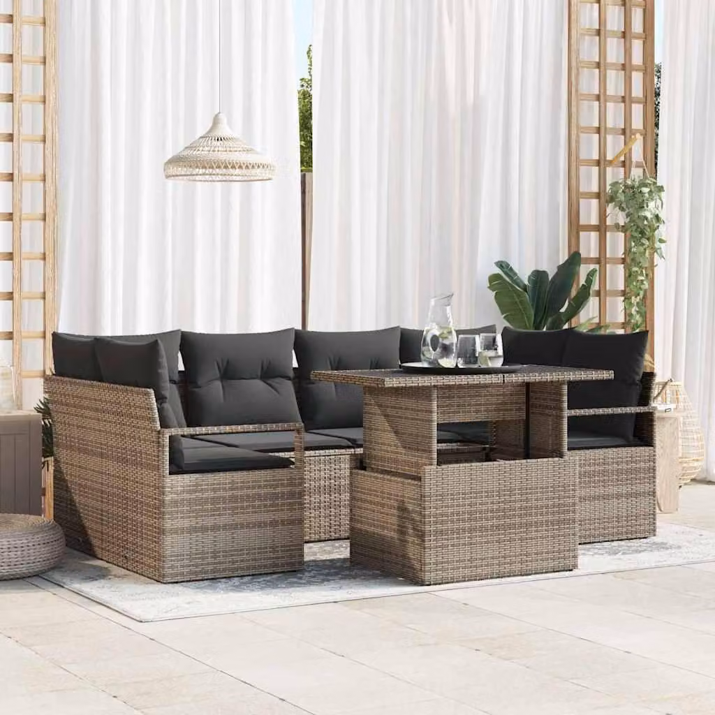Maison Exclusive - Set da giardino composto da 7 pezzi, divano e poltrone, colore grigio, realizzato in rattan sintetico
