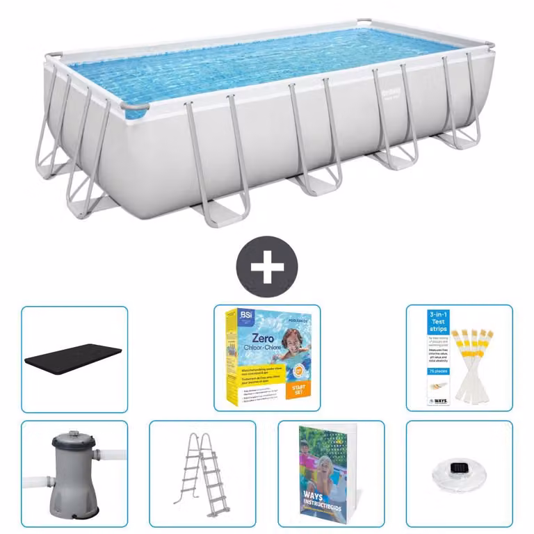 Bestway Power Steel, piscina rettangolare - 488x244x122 cm - composta da 6 parti, modello S526
