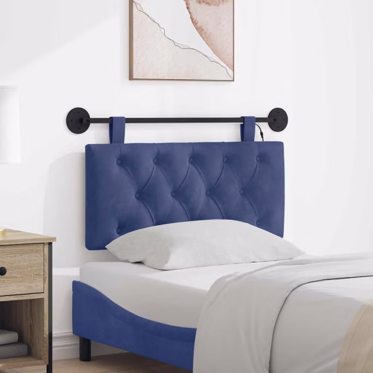 Testiera sospesa vidaXL in velluto blu con illuminazione integrata e pannello imbottito