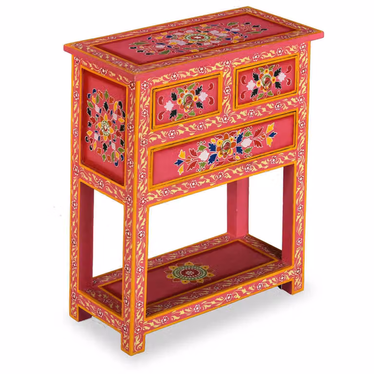 Credenza con Cassetti in Massello di Mango Rosa Dipinta a Mano