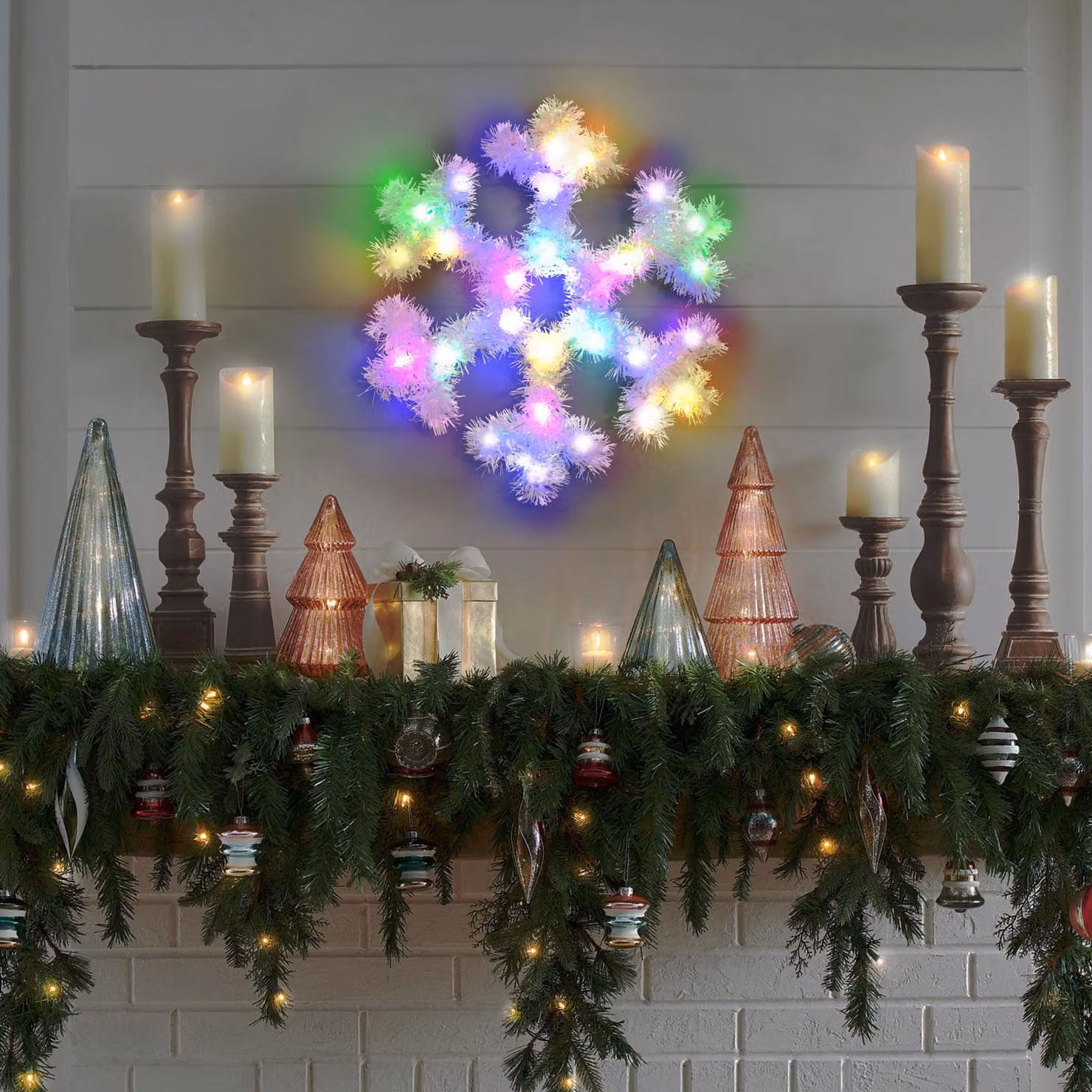 Luci di Natale per interni con batteria - fiocco di neve illuminato con colori RGB - 32 cm da appendere - batterie incluse
