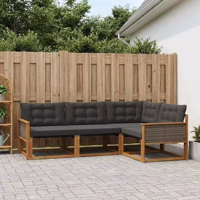 Set di divani da esterno 4 pz Naturale e Nero 3381388