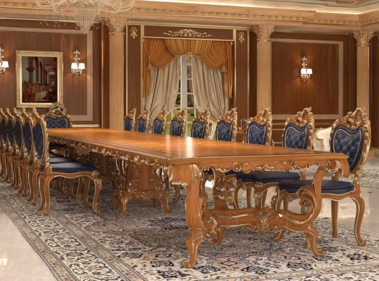 Tavolo da pranzo in stile barocco "Casa Padrino", color marrone/oro. Disponibile in diverse dimensioni. Tavolo da pranzo in legno massello, elegante e sontuoso. Ideale per hotel, ristoranti, castelli e ambienti di prestigio. Qualità Prodotto in Italia