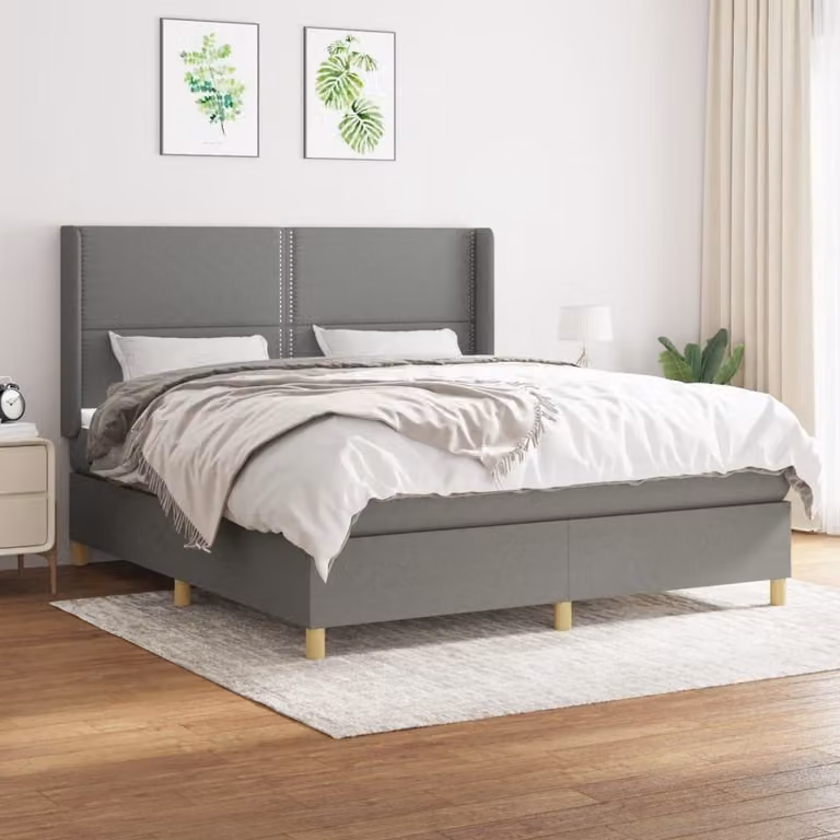 The Living Store Letto a molle con materasso grigio scuro 180x200 cm in tessuto
