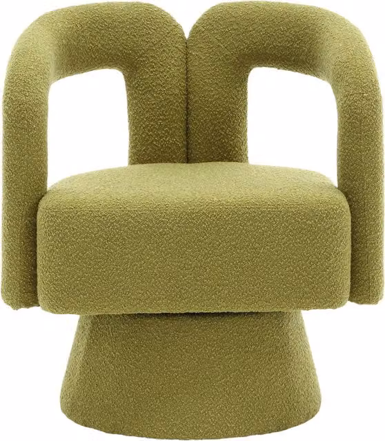 Poltrona Girevole Gomyway in Stoffa Bouclé Design a Botte Verde Oliva per Salotto e Ufficio – 1