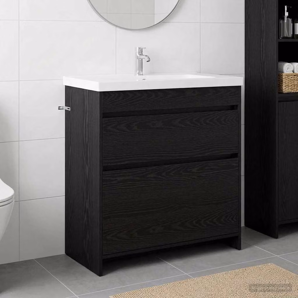 vidaXL Mobiletto da Bagno Sotto Lavabo Moderno in Legno Nero con Cassetti L/P/H: 78,5 x 37,5 x 81 cm