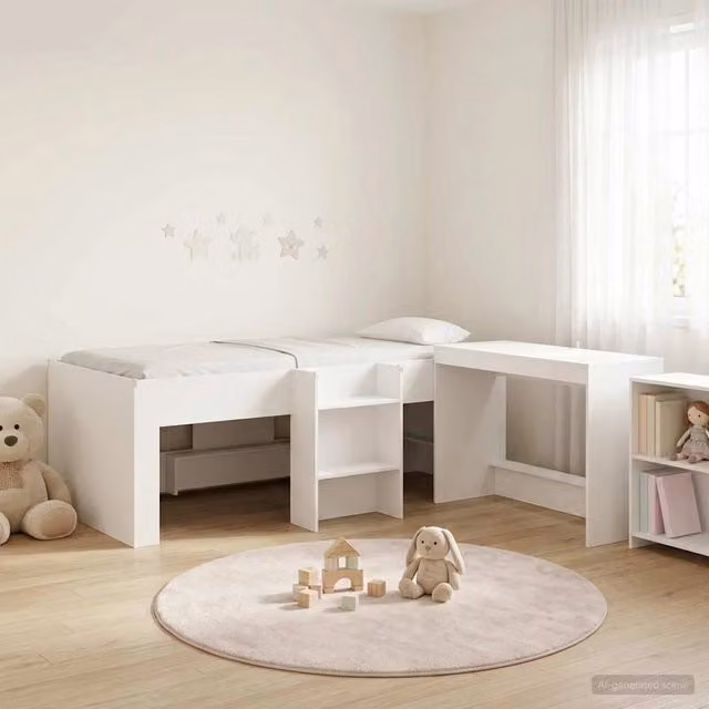 Struttura del Letto con Scrivania 2 pz Bianco 3423446