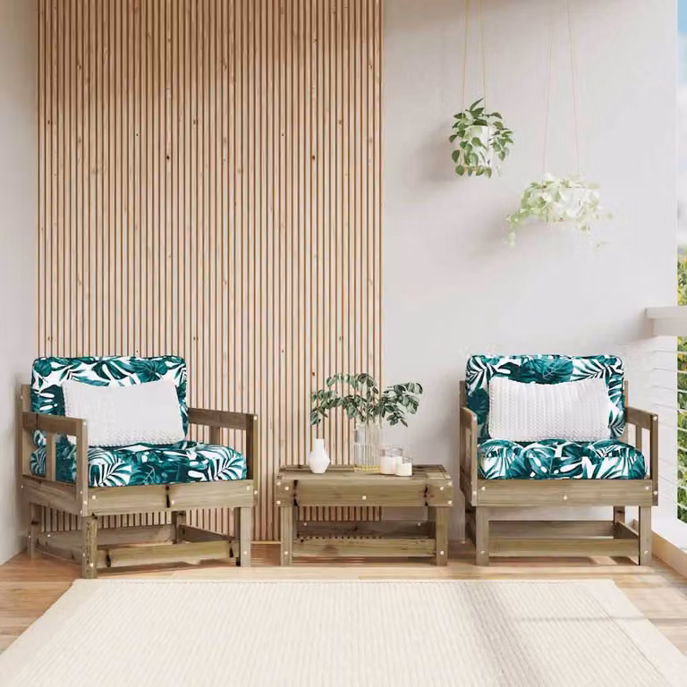 Set di 2 sedie da giardino vidaXL in legno di pino impregnato marrone con cuscini e braccioli