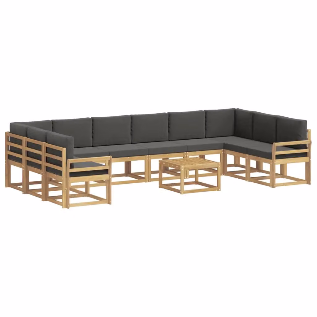 Set di divani da esterno vidaXL a forma di L con tavolo da caffè, composto da 11 pezzi in legno di acacia e tessuto bianco e antracite – 2