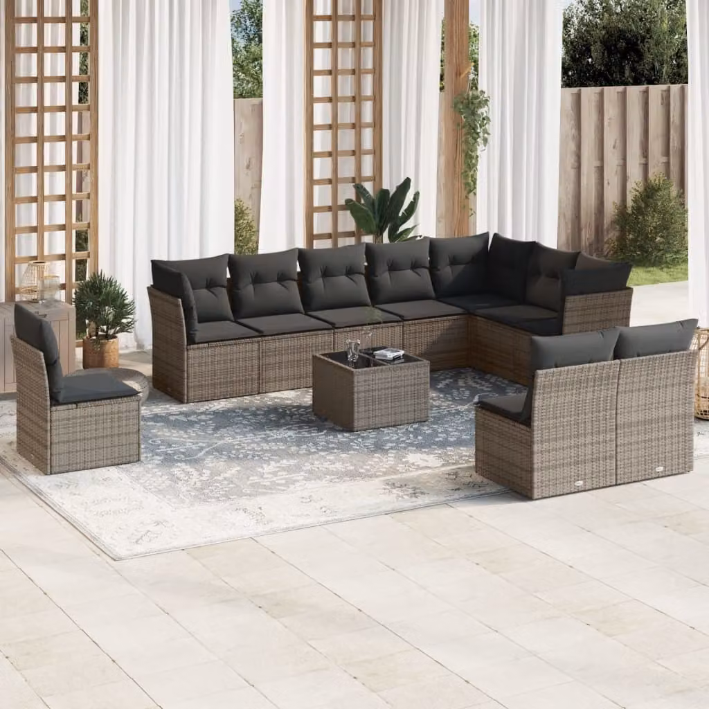 Maison Exclusive - Set da giardino 11 pezzi con cuscini Grigio Poly Rattan