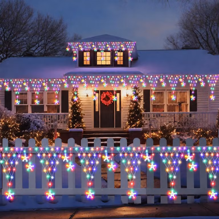 Catena luminosa LED a forma di stella, rete di luci, 8 modalità di illuminazione, tenda luminosa, decorazione natalizia per Natale, Halloween e feste, multicolore