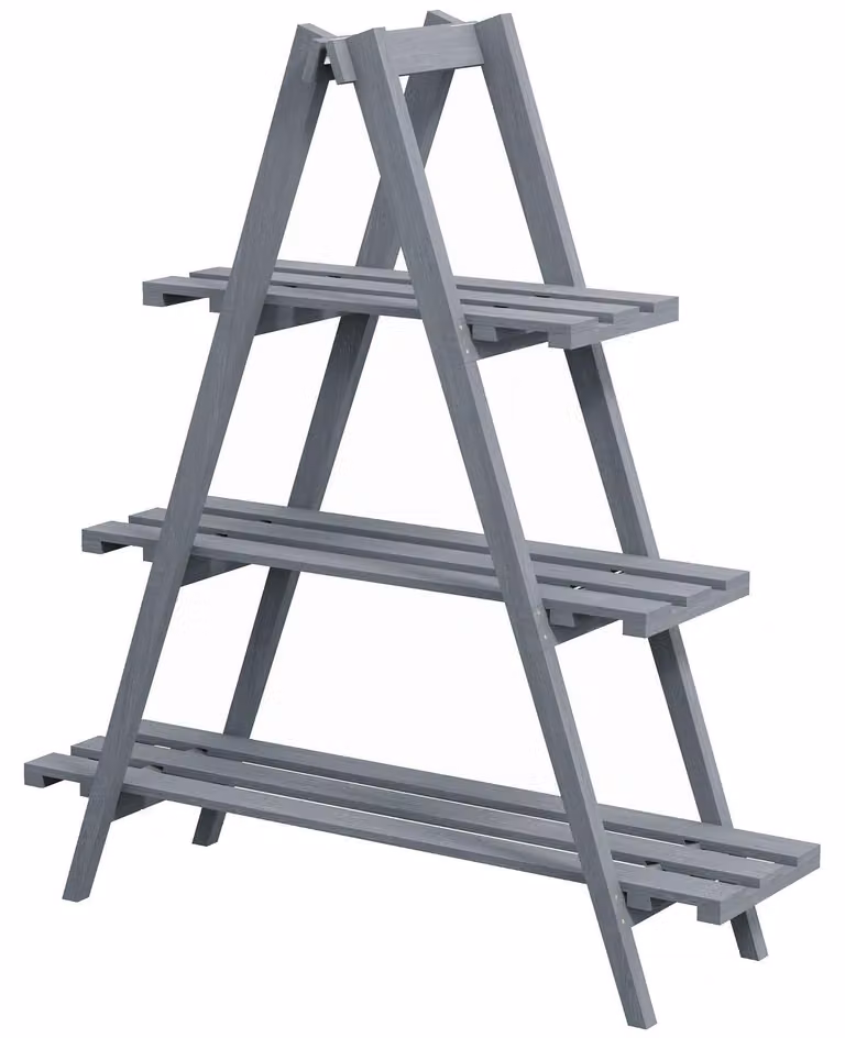 Portapiante Verticale 3 Livelli a Doghe 100x36x112 cm in Legno di Abete Grigio
