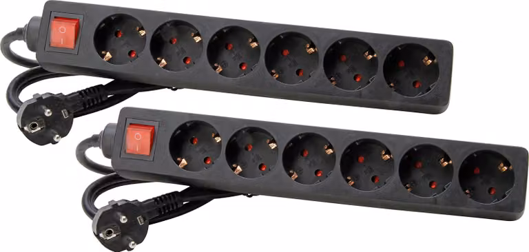 Kopp, set di 2 prese multiple a 6 prese con interruttore illuminato a 2 poli, angolazione di 45°