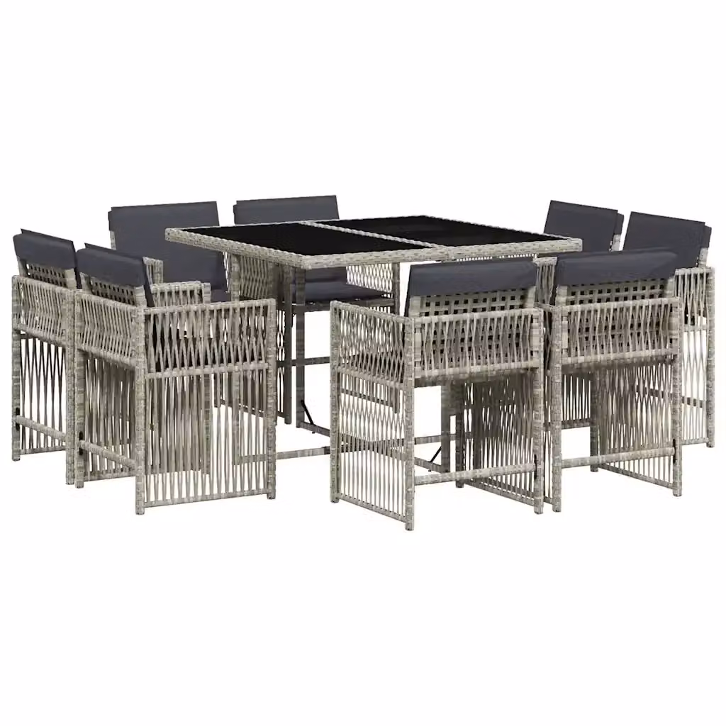 Set Pranzo da Giardino vidaXL in Polyrattan con Piano in Vetro e 9 Sedute, Grigio Antracite – 2