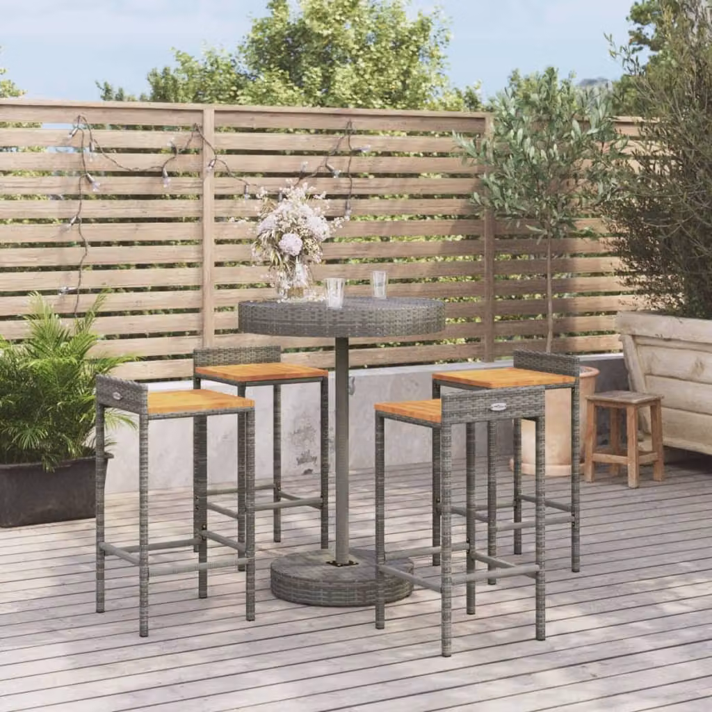 vidaXL Set Bar da Giardino 5 Pezzi in Polyrattan Grigio e Legno di Acacia