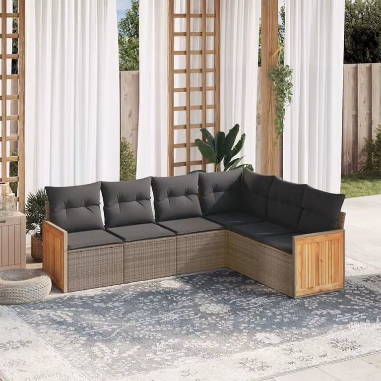 vidaXL Set Divano da Giardino a L 6 pz con Cuscini Grigio in Polyrattan e Acciaio