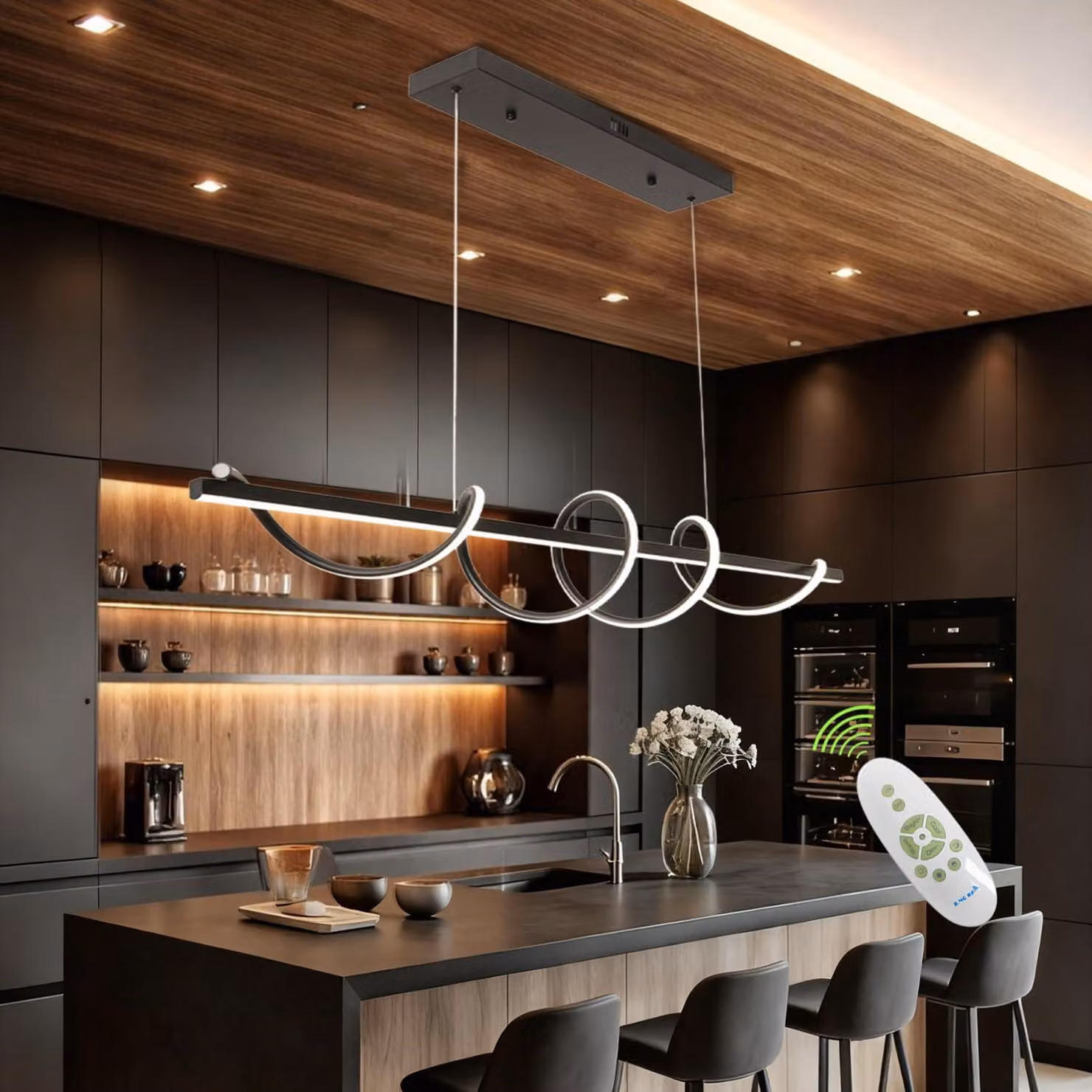 Lampada a sospensione a LED, dimmerabile, con cambio colore, cromata, ideale per isole cucina