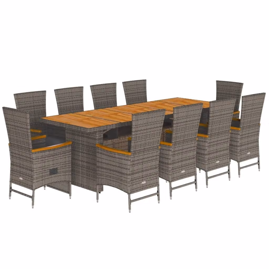 Set da Pranzo da Giardino 11pz con Cuscini in Polyrattan Grigio
