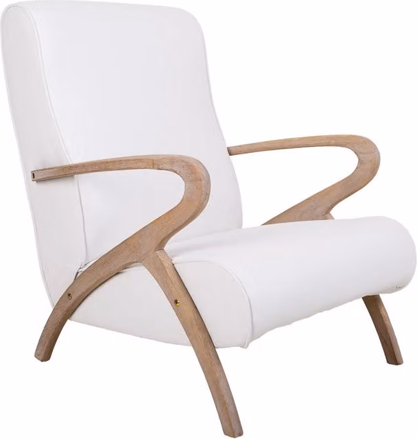 Poltrona in legno imbottita in similpelle bianca 57x55x33/85h