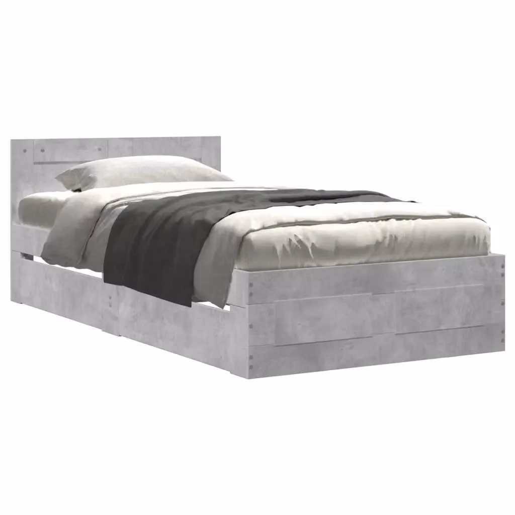 Letto con testiera e struttura Giroletto Design Mania Grigio Cemento in legno multistrato L: 151 cm, P: 193 cm, H: 78 cm – 2