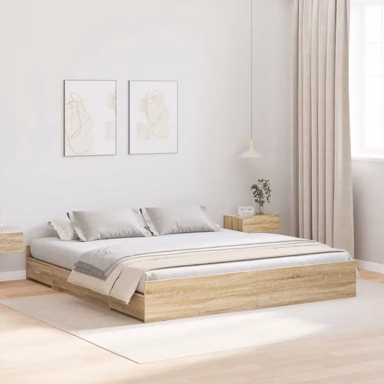 Struttura letto con contenitore vidaXL in legno e MDF, colore marrone, L/P: 200 x 200 cm