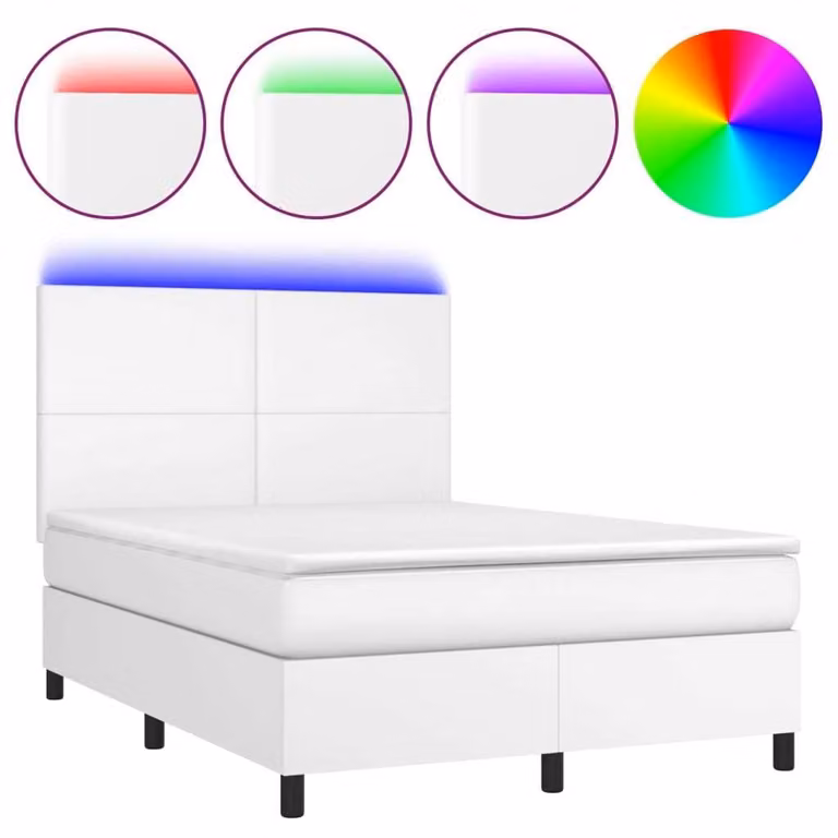 Giroletto Molle con Materasso e LED Bianco 140x200cm Pelle finta