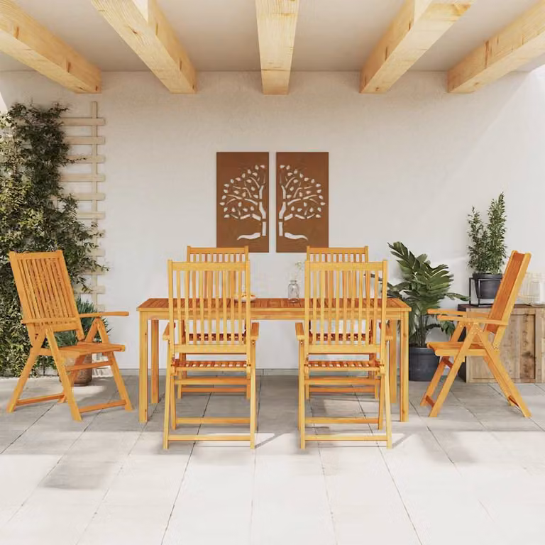 Set da pranzo da giardino vidaXL in legno di acacia marrone, 7 pezzi, L: 180 cm, P: 90 cm, H: 75 cm