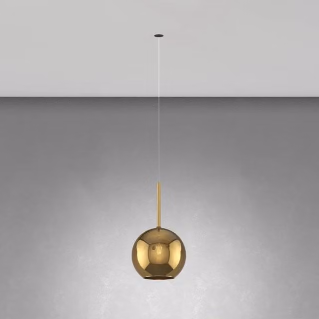 Lampada a sospensione contemporanea Future in metallo nero e vetro oro con 1 luce E27