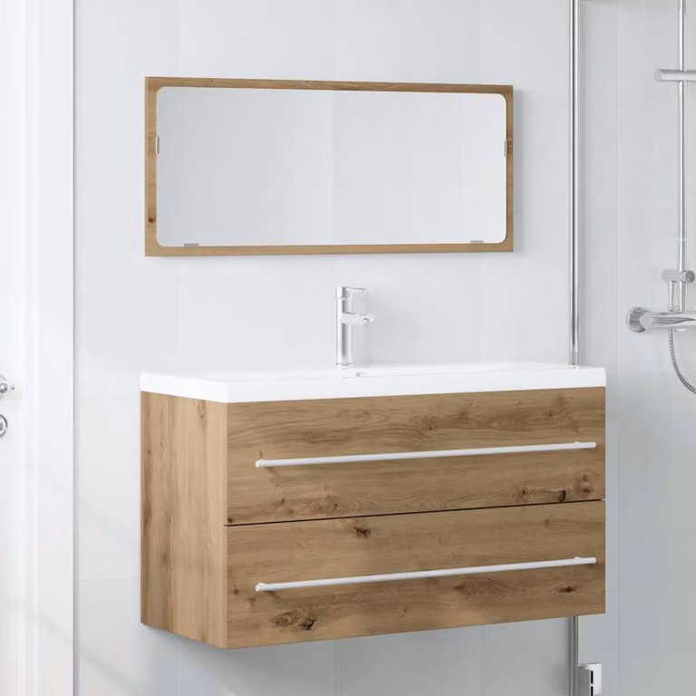 Set Mobili da Bagno vidaXL 2 Pezzi in Legno Rovere Marrone con Mobile Lavabo e Armadietto Specchio a Parete
