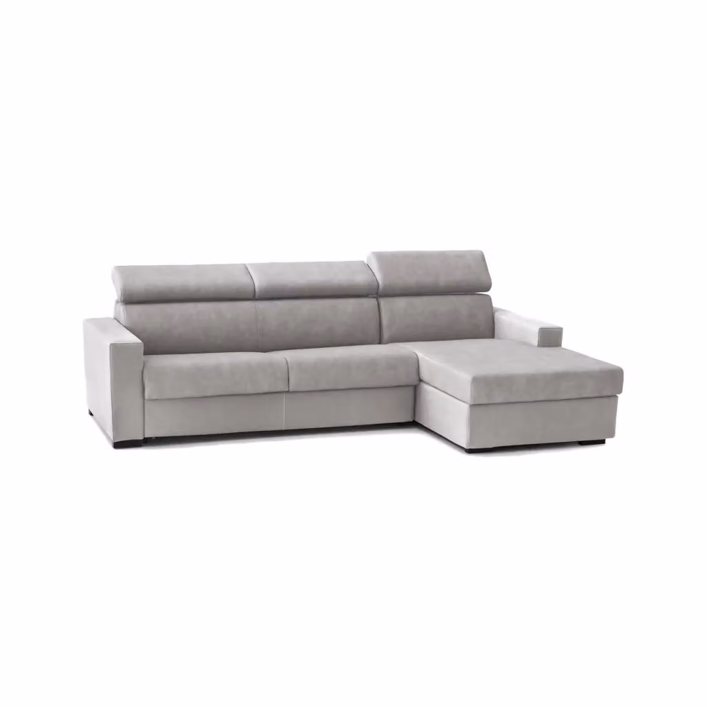 Divano ad angolo Ameno TALAMO ITALIA con chaise longue contenitore a destra, rivestimento in tessuto grigio, L: 280 cm, P: 95 cm, H: 85 cm – 2