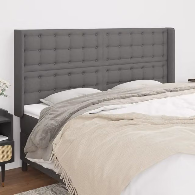 Testiera ad orecchio vidaXL in tessuto grigio con struttura in legno L: 183 cm, P: 16 cm, H: 118/128 cm