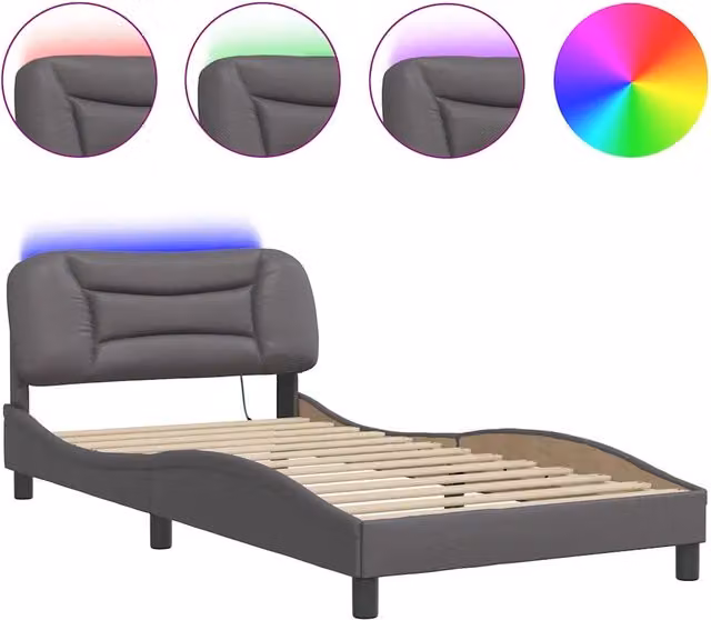 Letto singolo | Letto per adulti | Giroletto con LED senza Materasso Hvar Grigio 100x200 cm